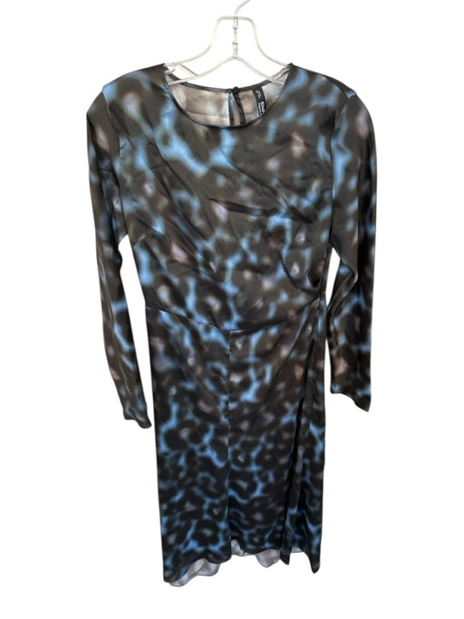 Mango Size 4 Black & Blue Polyester Long Sleeve Tie Dye Maxi Dress Black & Blue / 4