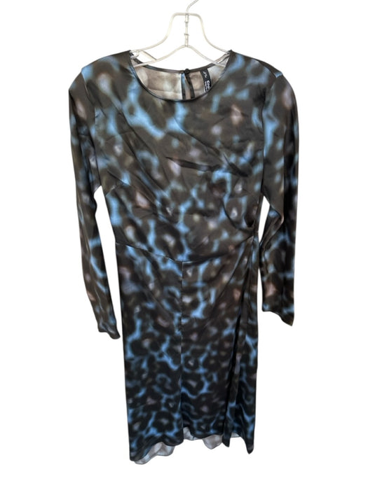 Mango Size 4 Black & Blue Polyester Long Sleeve Tie Dye Maxi Dress Black & Blue / 4