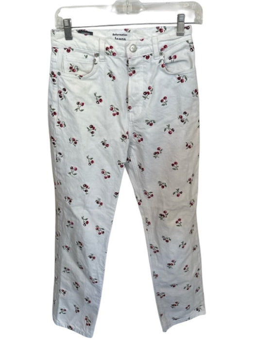 Reformation Jeans Size 26 White & Red Cotton High Waist Cherries Jeans White & Red / 26