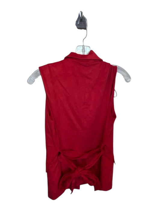 Nicole Miller Size S Red Vegan Suede Collar Buttons Sleeveless Belted Top Red / S