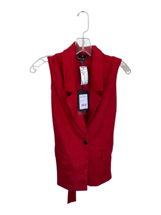 Nicole Miller Size S Red Vegan Suede Collar Buttons Sleeveless Belted Top Red / S