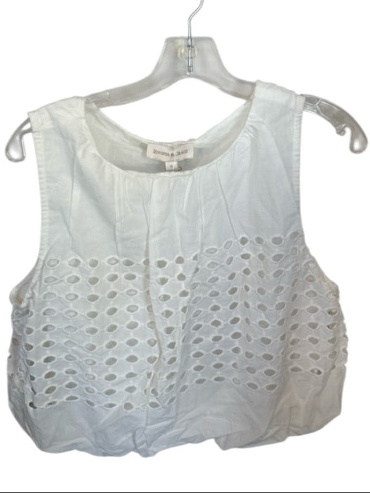 Jennifer & Grace Size S White Cotton Sleeveless Eyelet Top White / S