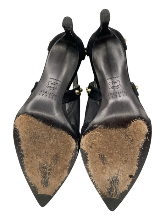Stuart Weitzman Shoe Size 5.5 Black & Gold Suede Mesh Panel Studs Pumps Black & Gold / 5.5