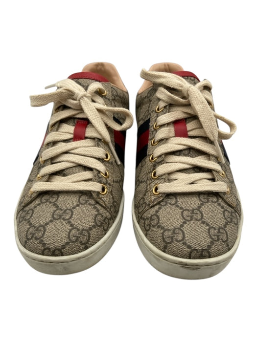 Gucci Shoe Size 38 Red, Navy, Brown Coated Canvas Lace Up Gucci Supreme Sneakers Red, Navy, Brown / 38