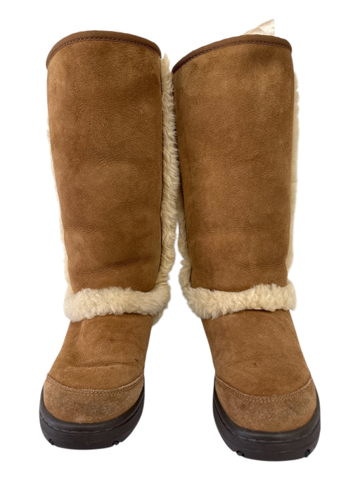 Ugg Shoe Size 8 Brown & Cream Suede & Shearling Rubber Sole Mid Calf Boots Brown & Cream / 8