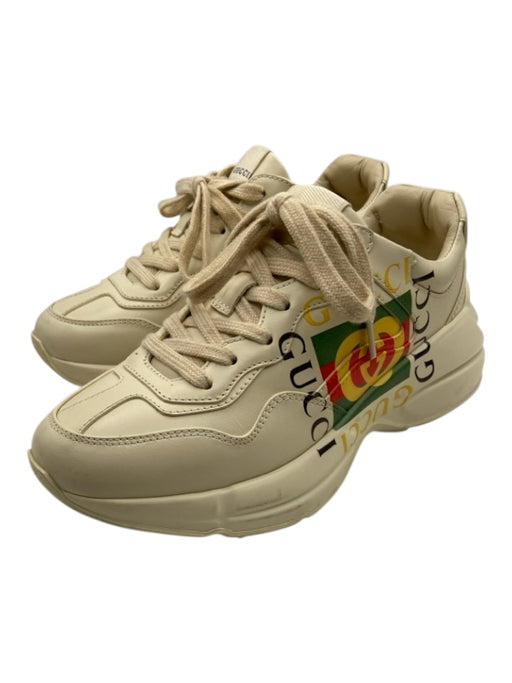 Gucci Shoe Size 37 Cream, Green, Multi Leather Lace Up Chunky Sole Sneakers Cream, Green, Multi / 37