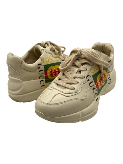 Gucci Shoe Size 37 Cream, Green, Multi Leather Lace Up Chunky Sole Sneakers Cream, Green, Multi / 37