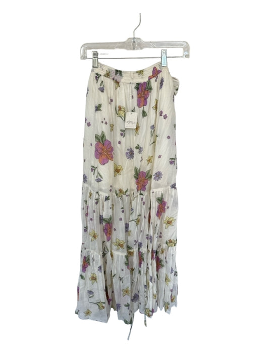 Free People Size S White & Purple Cotton Botanical Belted Maxi Skirt White & Purple / S