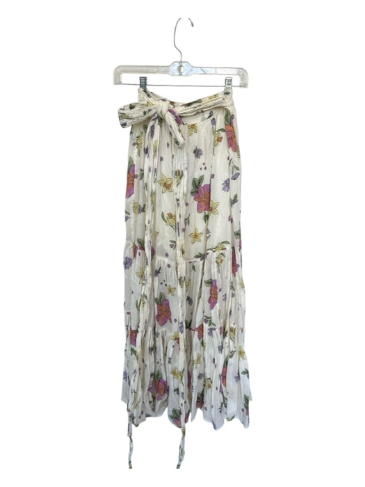 Free People Size S White & Purple Cotton Botanical Belted Maxi Skirt White & Purple / S