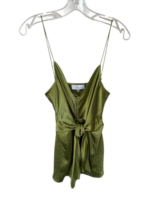 L'Academie Size M Olive Green Polyester Spaghetti Strap Buttons Front Tie Dress Olive Green / M