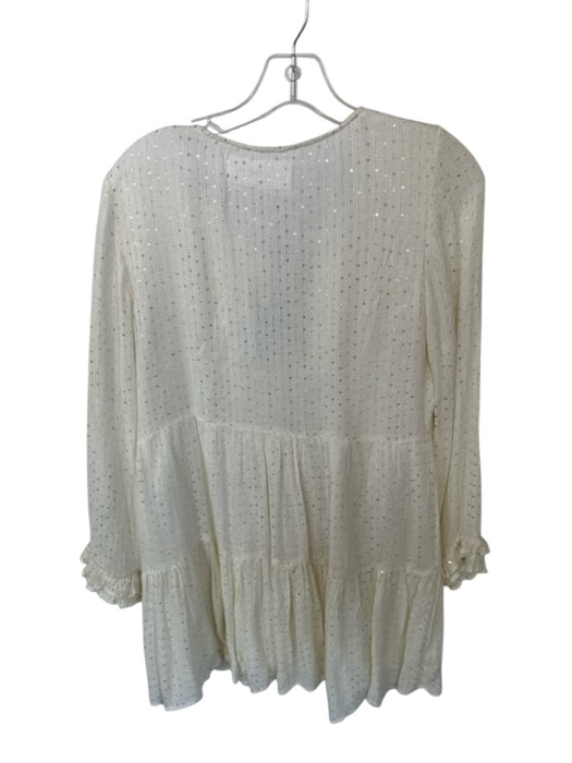 Sundress Size XS/S Cream & Hot Pink Viscose Long Balloon Sleeve Sequins Dress Cream & Hot Pink / XS/S