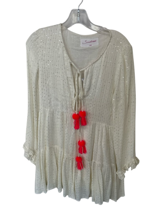 Sundress Size XS/S Cream & Hot Pink Viscose Long Balloon Sleeve Sequins Dress Cream & Hot Pink / XS/S