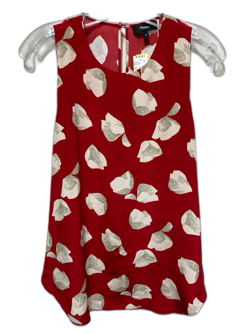 Theory Size M Red & White Silk Sleeveless Abstract Dots Wrap Detail Top Red & White / M
