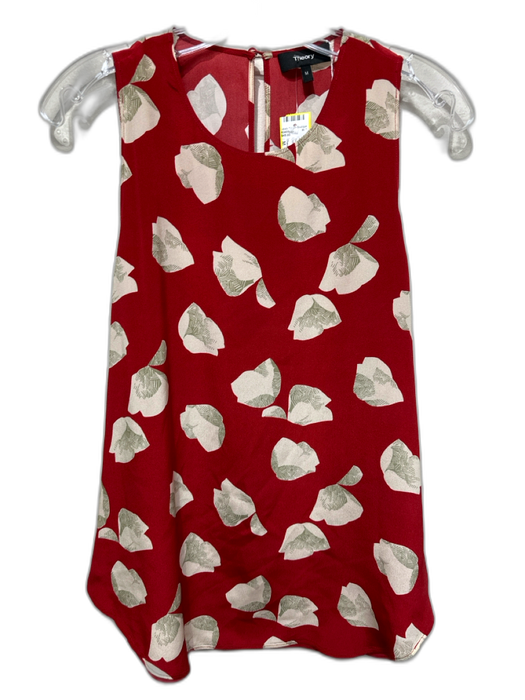 Theory Size M Red & White Silk Sleeveless Abstract Dots Wrap Detail Top Red & White / M