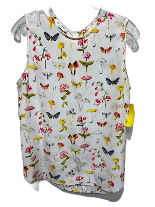 Equipment Femme Size M White & Multi Print Silk Sleeveless Mushroom Flower Top White & Multi Print / M