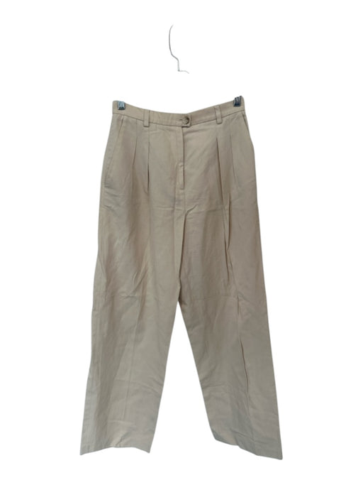 Rouje Size 38 Khaki Cotton & Linen Pleated High Waist Straight Pants Khaki / 38