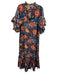 Fitzroy & Willa Size M Blue, Red, Orange Cotton Block Printed Floral Maxi Dress Blue, Red, Orange / M