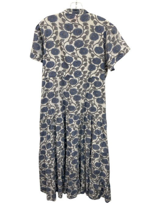 Victoria Dunn Size M Gray, Blue, White Cotton Block Printed Floral Maxi Dress Gray, Blue, White / M