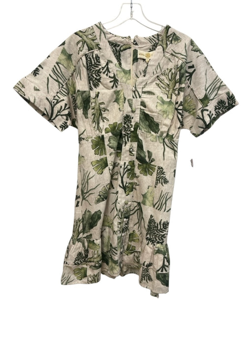 Anna Cate Size L Beige & Green Cotton Blend Abstract Leaves Button Down Dress Beige & Green / L