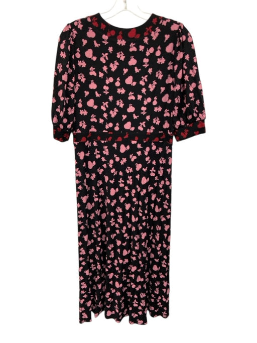 Boden Size 10 Black, Red, Pink Viscose Blend Floral Silhouette V Neck Dress Black, Red, Pink / 10