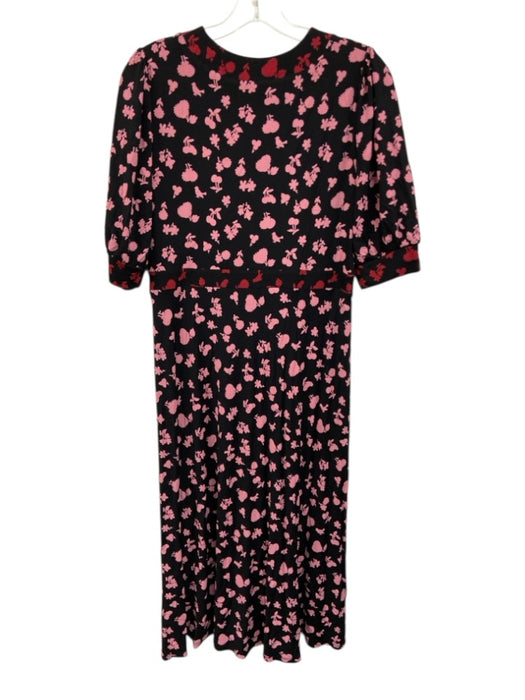 Boden Size 10 Black, Red, Pink Viscose Blend Floral Silhouette V Neck Dress Black, Red, Pink / 10
