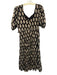 Anna Cate Size L Brown & Beige Cotton Block Printed Flowers Puff Sleeve Dress Brown & Beige / L