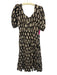 Anna Cate Size L Brown & Beige Cotton Block Printed Flowers Puff Sleeve Dress Brown & Beige / L