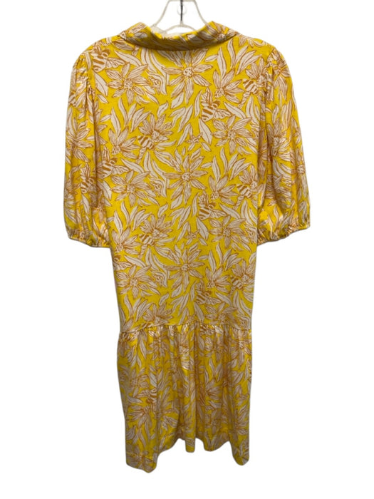 Lilly Pulitzer Size L Yellow & White Cotton Flowers Quarter Button Dress Yellow & White / L