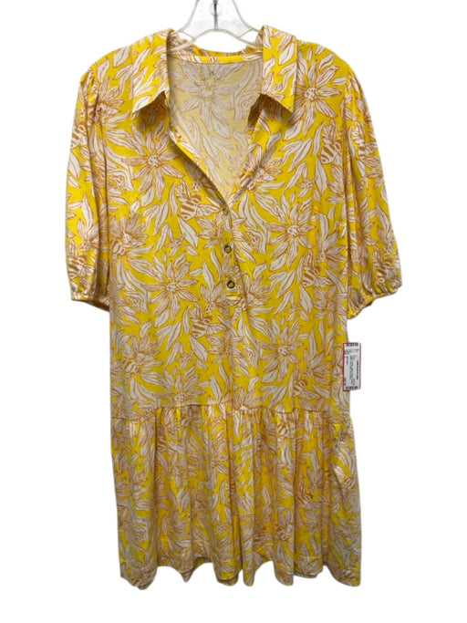 Lilly Pulitzer Size L Yellow & White Cotton Flowers Quarter Button Dress Yellow & White / L