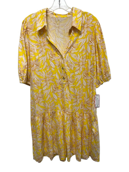 Lilly Pulitzer Size L Yellow & White Cotton Flowers Quarter Button Dress Yellow & White / L