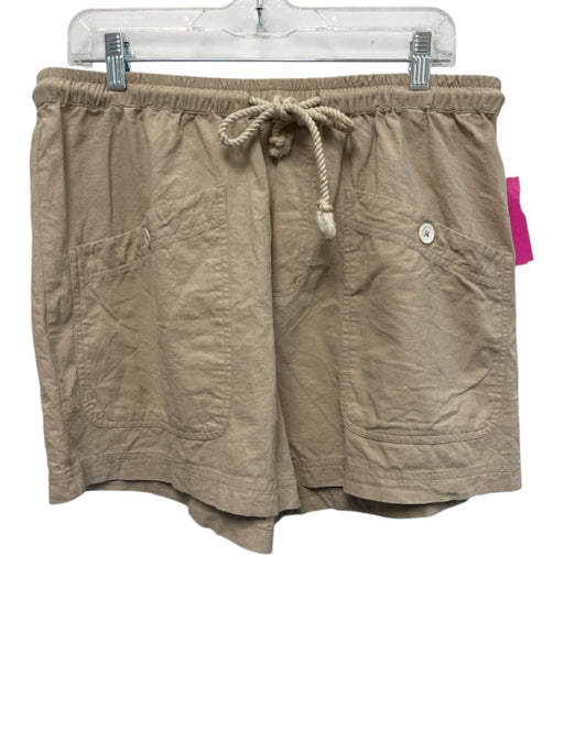 Lilla P Size L Beige Cotton Drawstring Waist Button Pockets Shorts Beige / L