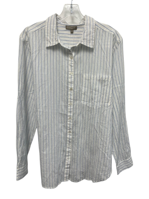 Lilla P Size L White & Blue & Pink Cotton Stripe Long Sleeve Button Down Top White & Blue & Pink / L
