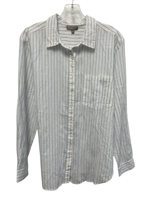 Lilla P Size L White & Blue & Pink Cotton Stripe Long Sleeve Button Down Top White & Blue & Pink / L