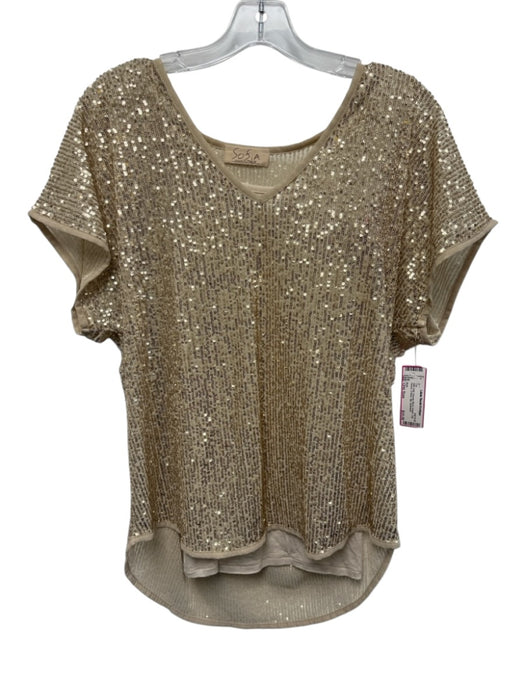 Sofia Size One Size Pale Gold Viscose Blend Sequin Cap Sleeve V Neck Slip Top Pale Gold / One Size