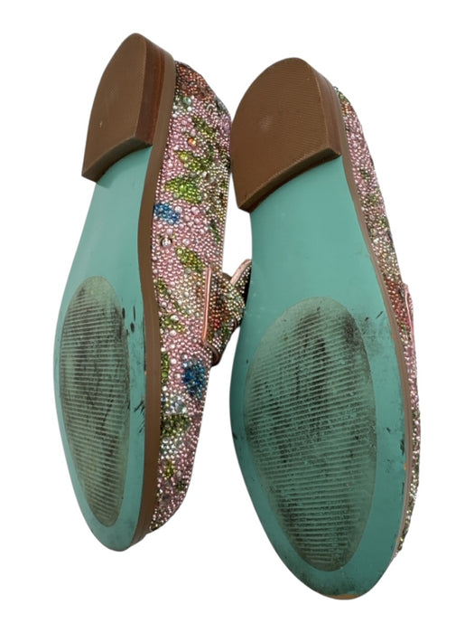 Betsey Johnson Shoe Size 7 Pink & Multi fabric upper Rhinestone Floral Loafers Pink & Multi / 7