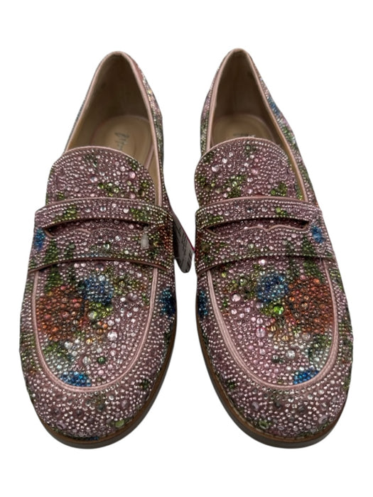 Betsey Johnson Shoe Size 7 Pink & Multi fabric upper Rhinestone Floral Loafers Pink & Multi / 7