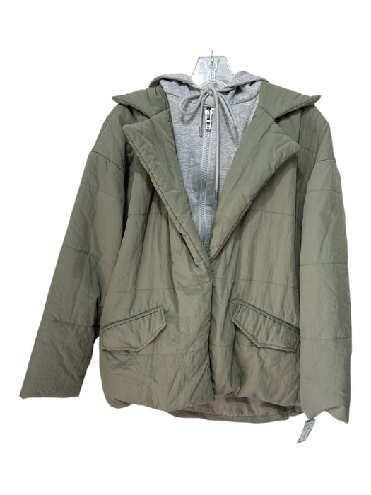 Blank NYC Size XS Green & Gray Nylon Long Sleeve Puffer Zip Up hood Jacket Green & Gray / XS