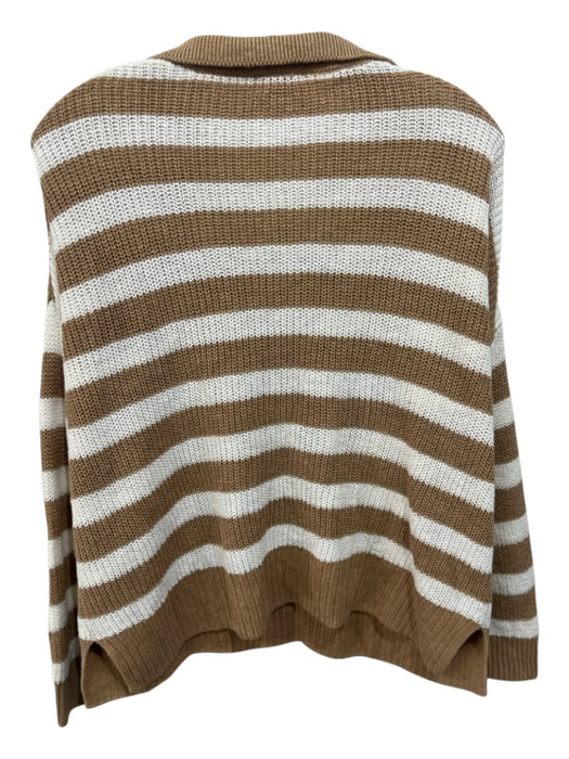 Faherty Size M Brown & White Linen & Cotton Long Sleeve Striped V Neck Knit Top Brown & White / M