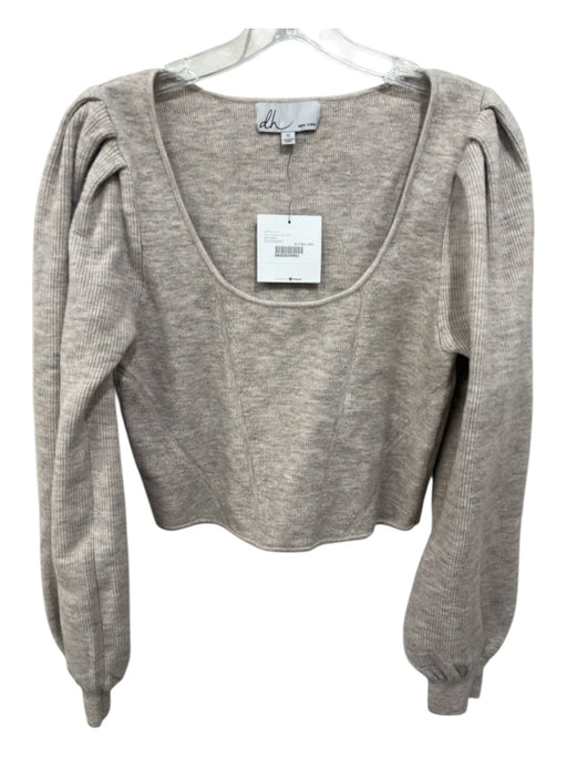 Dh New York Size S Beige & Cream Nylon Blend Long Sleeve Scoop Neck Crop Top Beige & Cream / S