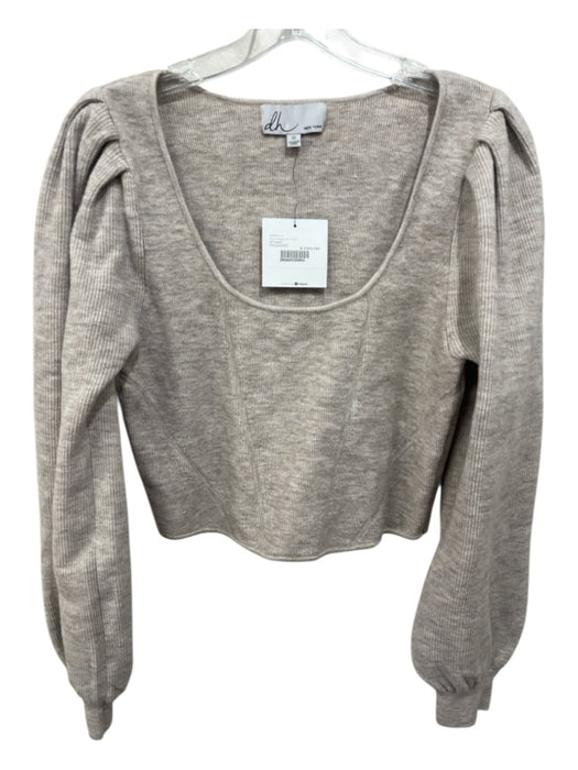 Dh New York Size S Beige & Cream Nylon Blend Long Sleeve Scoop Neck Crop Top Beige & Cream / S