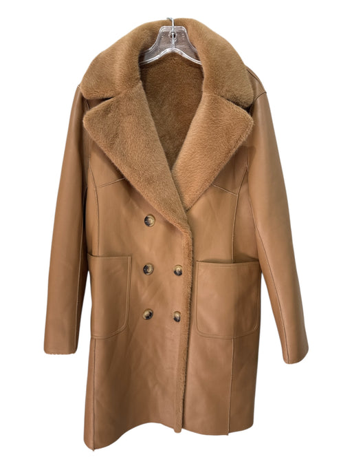 Love Token Size L Brown Polyester Faux Fur Long Sleeve Double Breasted Coat Brown / L