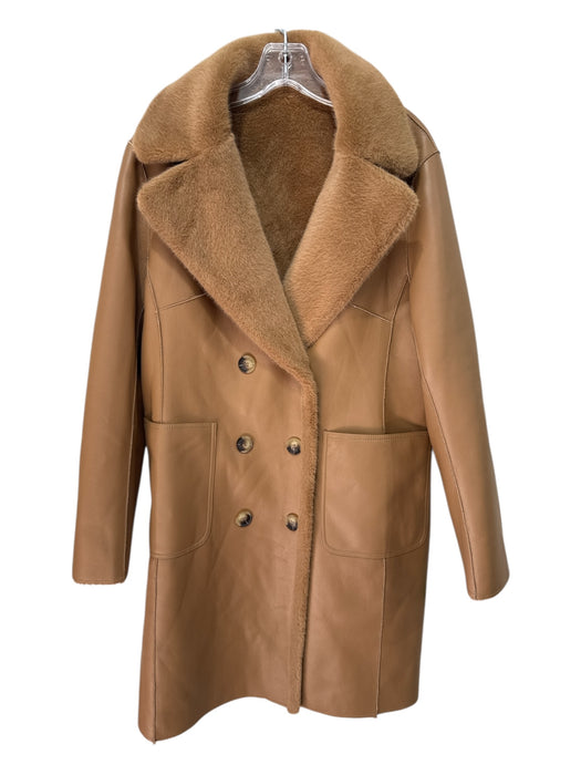 Love Token Size L Brown Polyester Faux Fur Long Sleeve Double Breasted Coat Brown / L