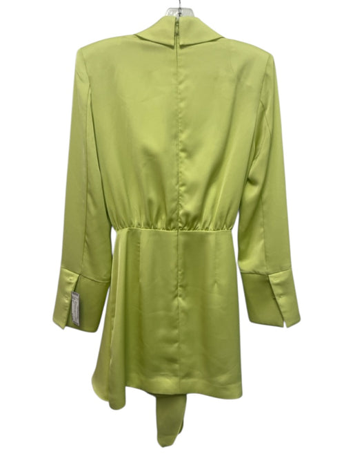 Misha Size 6 Neon light green Polyester Long Sleeve Deep V Front Tie Mini Dress Neon light green / 6