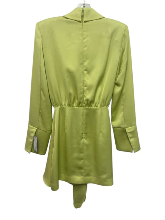 Misha Size 6 Neon light green Polyester Long Sleeve Deep V Front Tie Mini Dress Neon light green / 6