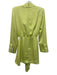 Misha Size 6 Neon light green Polyester Long Sleeve Deep V Front Tie Mini Dress Neon light green / 6