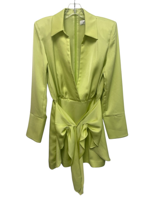 Misha Size 6 Neon light green Polyester Long Sleeve Deep V Front Tie Mini Dress Neon light green / 6