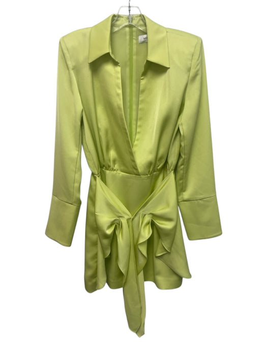 Misha Size 6 Neon light green Polyester Long Sleeve Deep V Front Tie Mini Dress Neon light green / 6