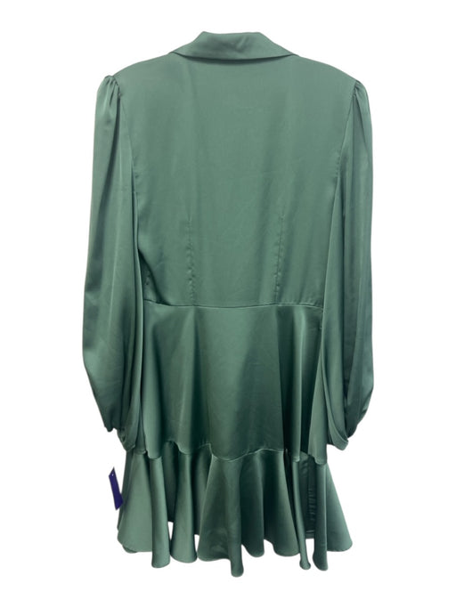 Keepsake Size S Teal Polyester Long Sleeve Front Tie bottom ruffle Mini Dress Teal / S
