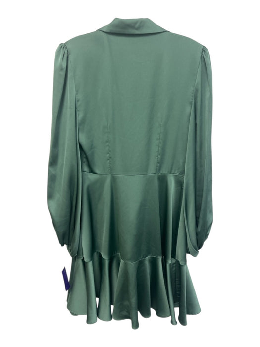 Keepsake Size S Teal Polyester Long Sleeve Front Tie bottom ruffle Mini Dress Teal / S