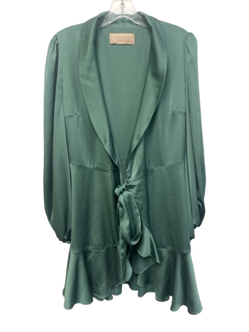Keepsake Size S Teal Polyester Long Sleeve Front Tie bottom ruffle Mini Dress Teal / S